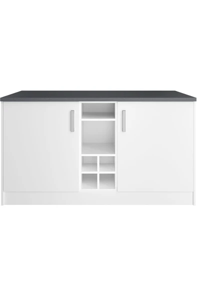 Tdesigno Athena Mutfak Adası -Alt Modül 150 cm Beyaz- Antrasit Tezgah Dahil - Resim 4