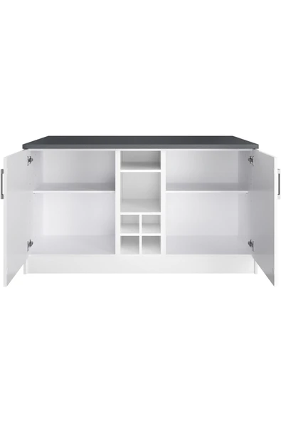 Tdesigno Athena Mutfak Adası -Alt Modül 150 cm Beyaz- Antrasit Tezgah Dahil - Resim 2