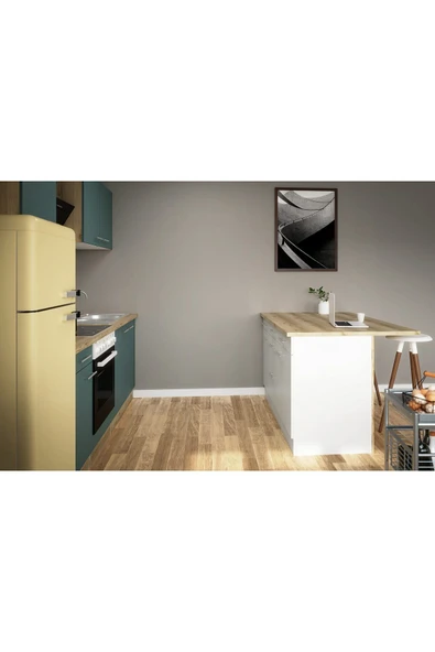 Tdesigno Aietes Mutfak Adası Alt Modül 150 cm Beyaz -Tezgah Dahil - Resim 3