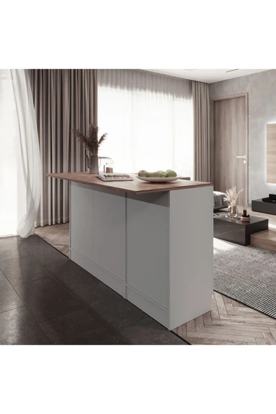 Tdesigno Aietes Mutfak Adası Alt Modül 150 cm Beyaz -Tezgah Dahil - Resim 4