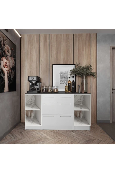 Tdesigno Hula Mutfak 2 Kapaklı-3 Çekmeceli Alt Modül -180 cm - Çok Amaçlı Dolap -Beyaz-Tezgah Dahil - Resim 2