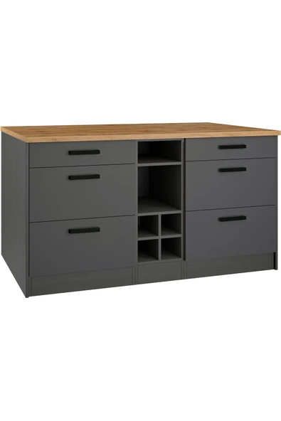 Tdesigno Okeanos Mutfak Alt Modül 6 Çekmeceli -150 Cm Antrasit-tezgah Dahil ürün görseli