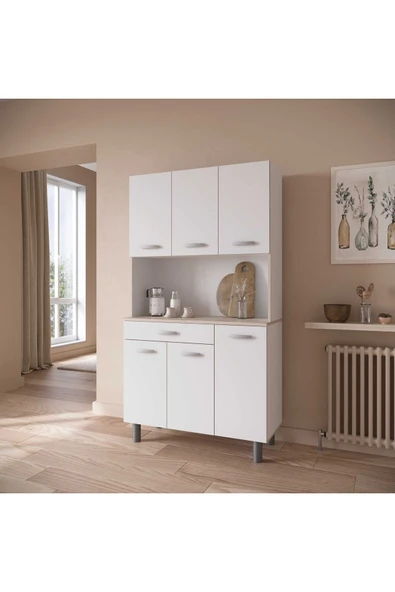 Tdesigno Menekşe Çok Amaçlı Dolap-Mikrodalga-Erzak-Airfryer-Mutfak-Kiler Dolabı-Kahve Köşesi-Beyaz-120CM ürün görseli