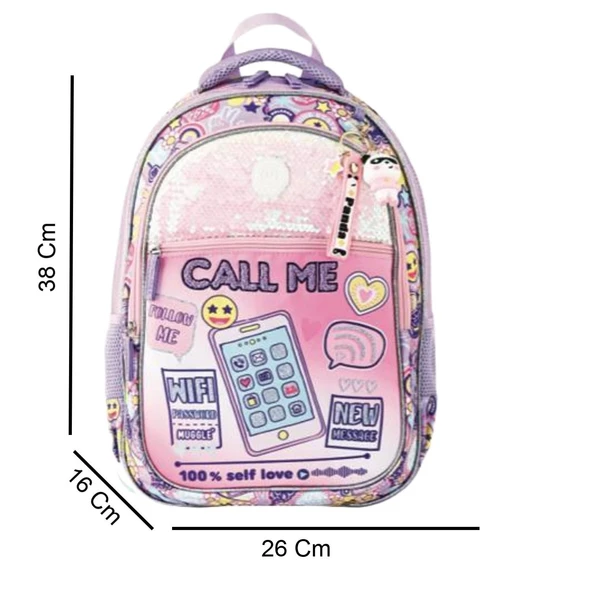 Muggle 3 Bölmeli Call Me Okul Sırt Çantası Lila (MU-5751) - Resim 2