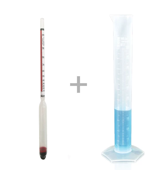 Eurodensimeter 0-100 Alkolmetre ve 250ml Plastik Mezür Seti