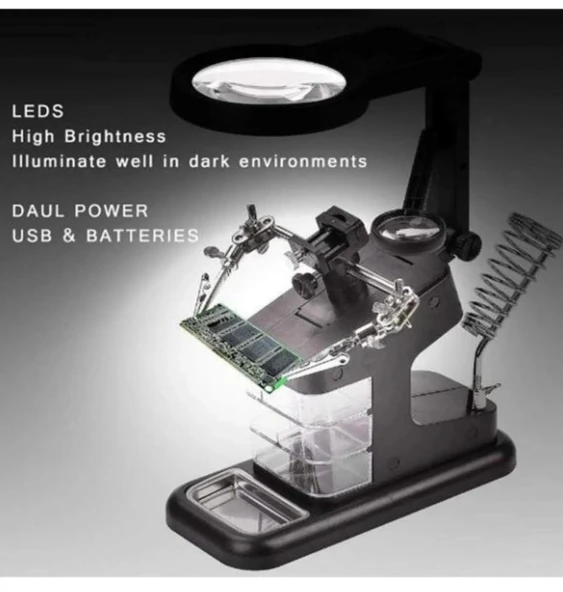 WellHise WH-803 Masa Üstü Lehim Yardımcı Standı ve Büyüteçli Lamba - 5