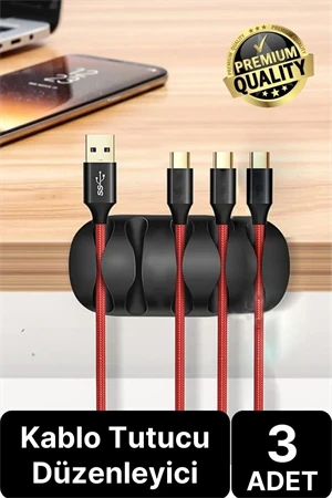 3 Adet 5 Kanallı Kablo Tutucu Sabitleyici Düzenleyici Yapışkanlı Toplayıcı Gizleyici Bant Klips Fiş - 1
