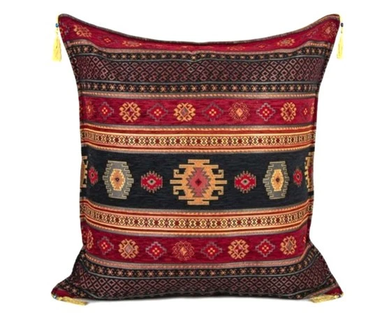 Kilim Desen (70cmx70cm) Şönil Kumaş Püsküllü Kare Ev Bahçe Minder Kılıfı NO8