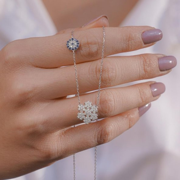 Kar Tanesi Nazar Tasarımlı 925 Ayar Gümüş Kadın Kolye ürün görseli 1