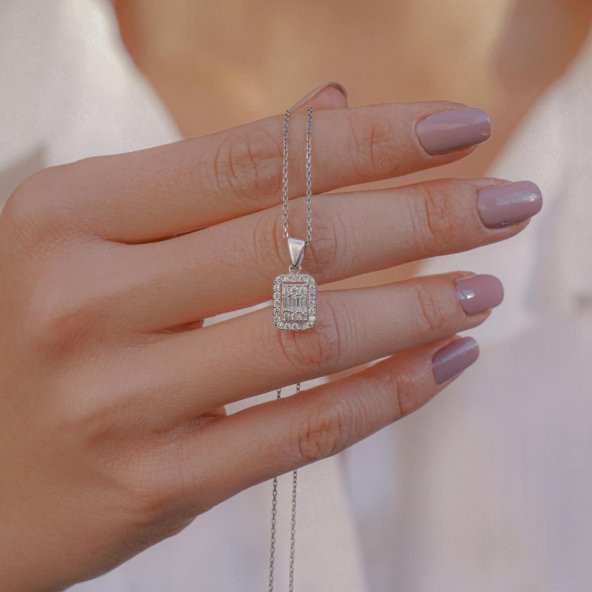 Baget Taşlı 925 Ayar Gümüş Kadın Kolye ürün görseli 1