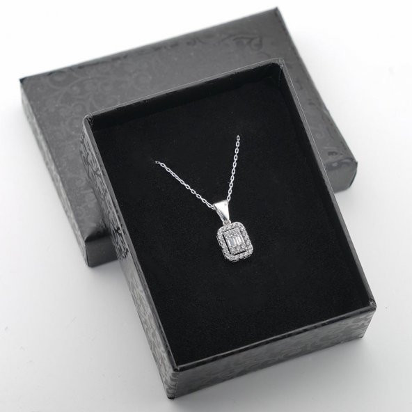 Baget Taşlı 925 Ayar Gümüş Kadın Kolye - Resim 3