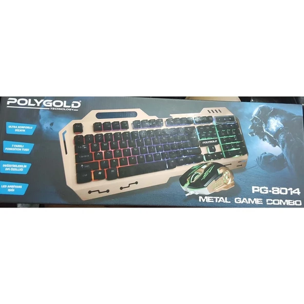 Polygold PG-8014 Işıklı Oyuncu Q Klavye Mouse Seti - ALTIN