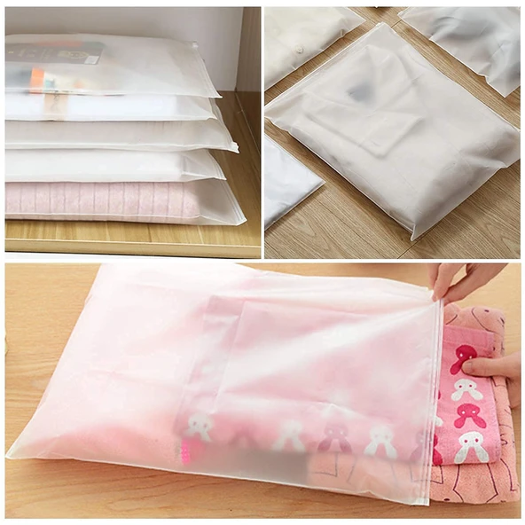 20 x 20 Cm Fermuarlı Buzlu Kargo Poşeti -130Mikron (100 Adet) Valiz Ve Dolap Içi Düzenleyici Buzlu Fermuarlı Poşet Torba - 6