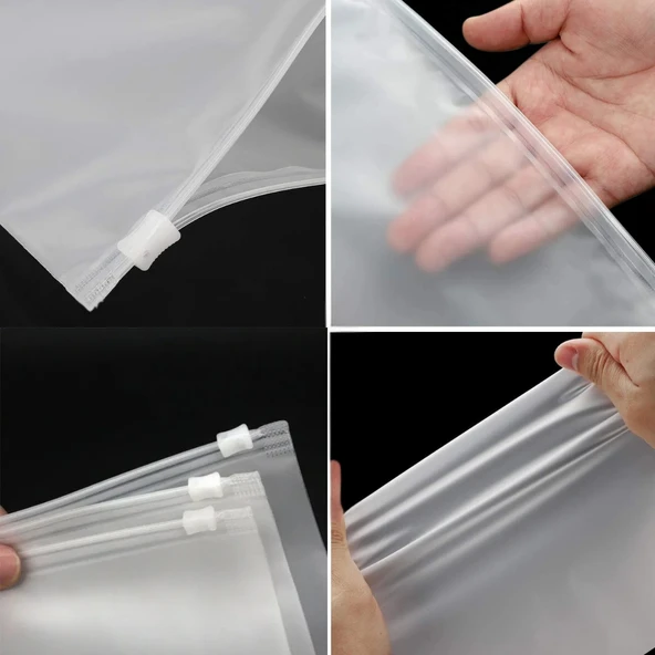 20 x 20 Cm Fermuarlı Buzlu Kargo Poşeti -130Mikron (100 Adet) Valiz Ve Dolap Içi Düzenleyici Buzlu Fermuarlı Poşet Torba - 3