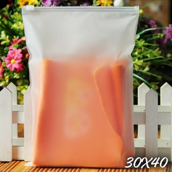 30 x 40 Cm Fermuarlı Buzlu Kargo Poşeti -130Mikron (100 Adet) Valiz Ve Dolap Içi Düzenleyici Buzlu Fermuarlı Poşet Torba
