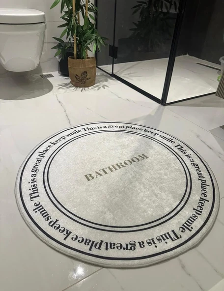 Bathroom Yazılı Yuvarlak Banyo Paspası