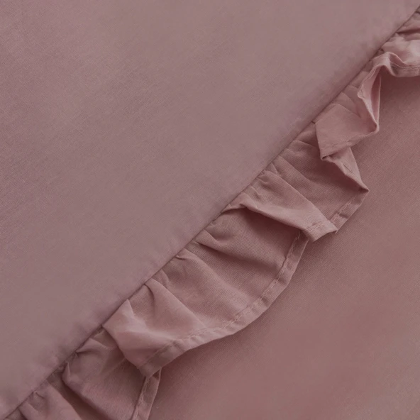 Karaca Home Pure Ruffle %100 Pamuk Çift Kişilik Nevresim Takımı Pudra - Resim 3