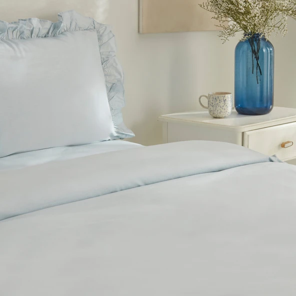 Karaca Home Pure Ruffle %100 Pamuk Çift Kişilik Nevresim Takımı Açık Mavi - Resim 7