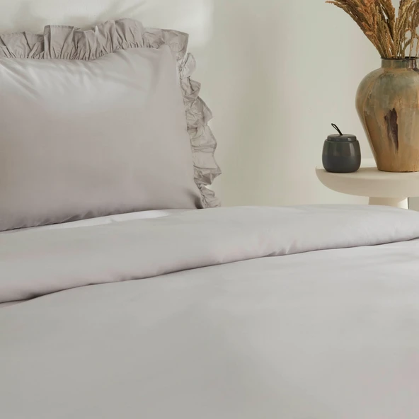 Karaca Home Pure Ruffle %100 Pamuk Çift Kişilik Nevresim Takımı Açık Gri - Resim 5