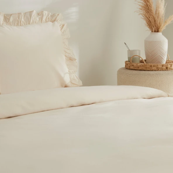 Karaca Home Pure Ruffle %100 Pamuk Çift Kişilik Nevresim Takımı Açık Bej - Resim 5
