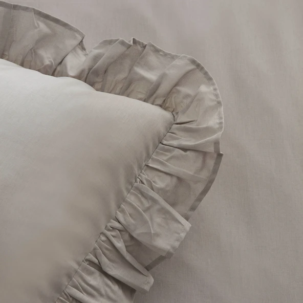Karaca Home Pure Ruffle %100 Pamuk Çift Kişilik Nevresim Takımı Açık Gri - Resim 7