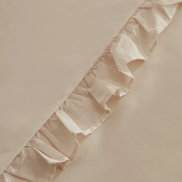 Karaca Home Pure Ruffle %100 Pamuk Çift Kişilik Nevresim Takımı Açık Bej - Resim 3