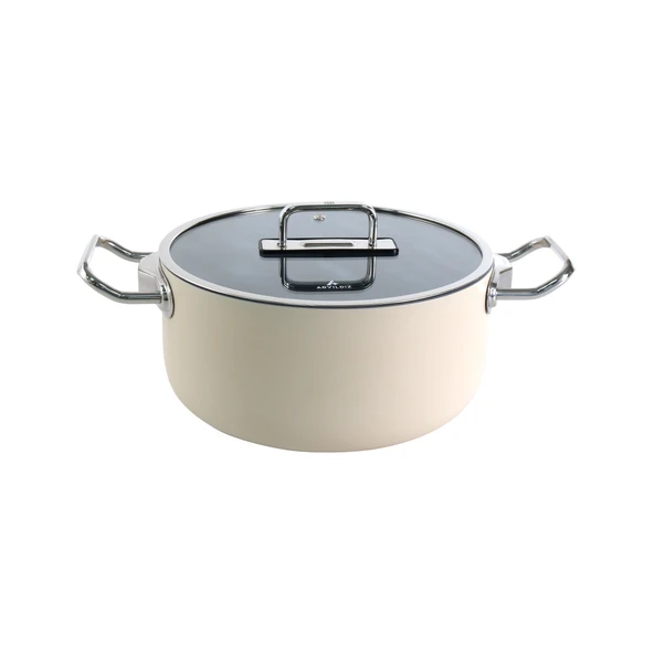 Aryıldız Colombus Crystal Metal Kulp Cam Kapak Derin Tencere - 24 Cm - Resim 2