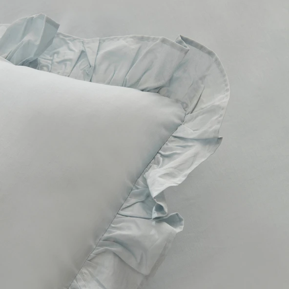 Karaca Home Pure Ruffle %100 Pamuk Çift Kişilik Nevresim Takımı Açık Mavi - Resim 6