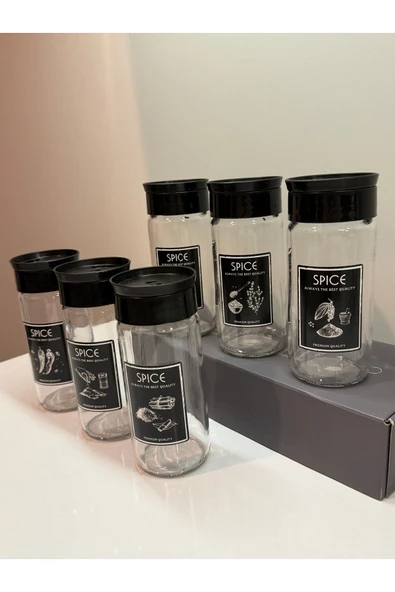 Dinçkan 6’lı Etiketli Cam Baharat Seti Kendinden Yapışkanlı Etiketli Saklama Kabı - Baharatlık - Resim 4