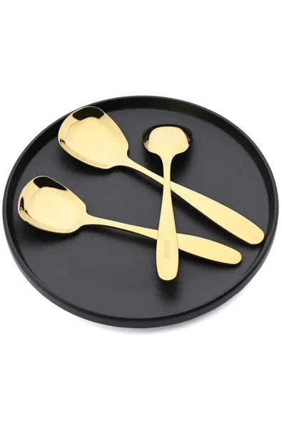 Online Kapında 2 Adet Gold Şık Servis Sunum ve Tatlı Servis Kaşığı Paslanmaz Çelik Parlak 21 cm - Resim 3