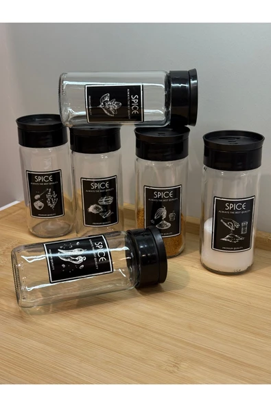 Dinçkan 6’lı Etiketli Cam Baharat Seti Kendinden Yapışkanlı Etiketli Saklama Kabı - Baharatlık - Resim 2