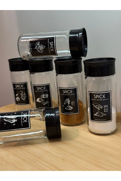 Dinçkan 6’lı Etiketli Cam Baharat Seti Kendinden Yapışkanlı Etiketli Saklama Kabı - Baharatlık ürün görseli 1