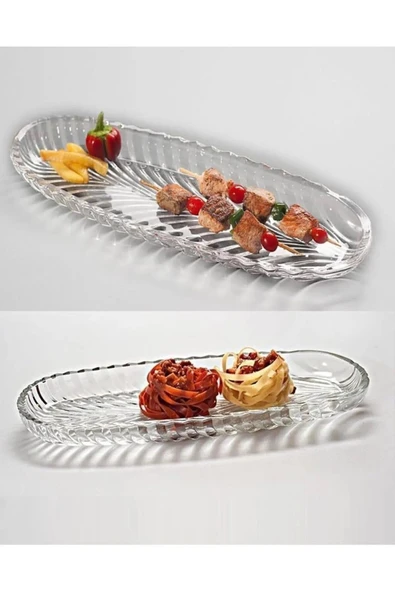 Online Kapında Balık Sırtı Cam Kayık Tabak Sunumluk 2 Adet 18 cm Sunum ve Kahvaltı Tabağı - Resim 3