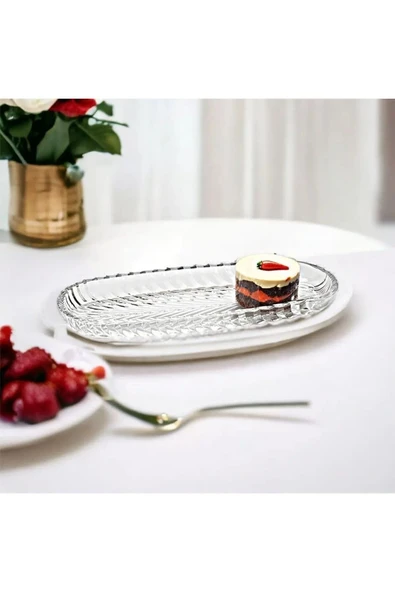 Online Kapında Balık Sırtı Cam Kayık Tabak Sunumluk 2 Adet 18 cm Sunum ve Kahvaltı Tabağı - Resim 4