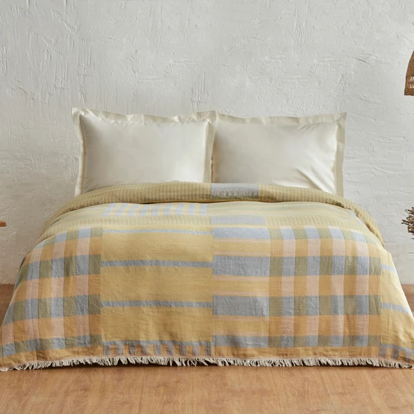 Karaca Home Striped %100 Pamuk Çift Kişilik Müslin Pike Mavi ürün görseli 1