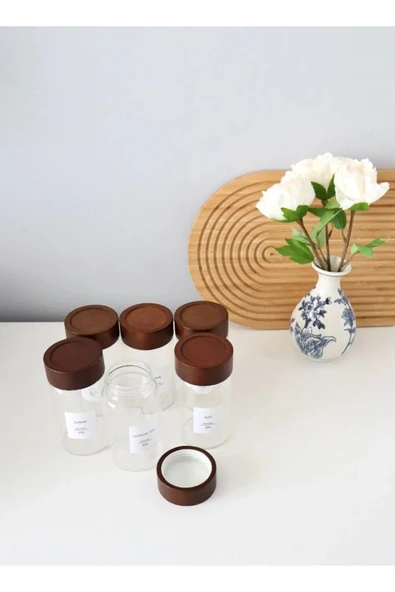 Online Kapında Lüks 6'lı Akasya Baharat Kavanozu Akasya Kapaklı Kavanoz Serpme Başlıklı Baharatlık - Resim 4