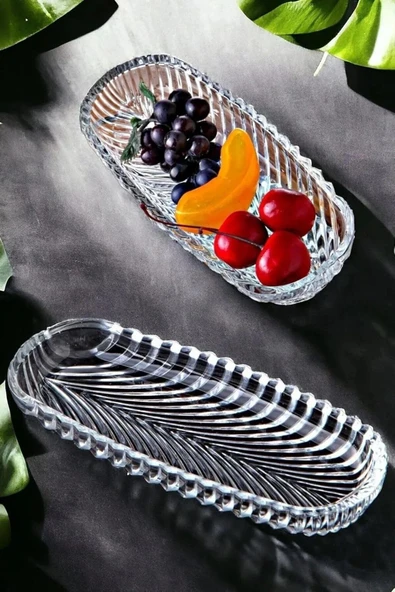 Online Kapında Balık Sırtı Cam Kayık Tabak Sunumluk 2 Adet 18 cm Sunum ve Kahvaltı Tabağı ürün görseli 1