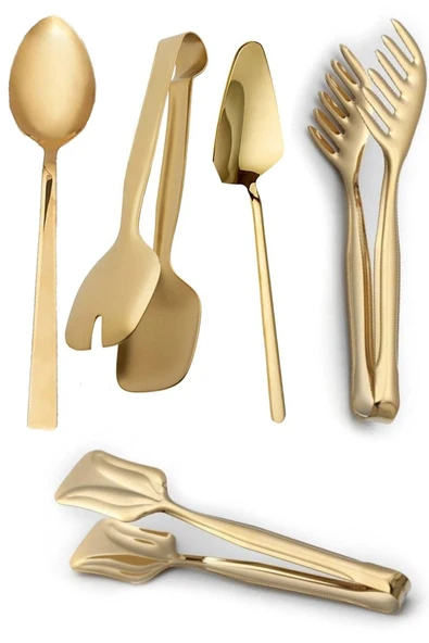 Online Kapında 5'li Lüx Gold Servis Maşa Pasta Spatula Set ürün görseli 1