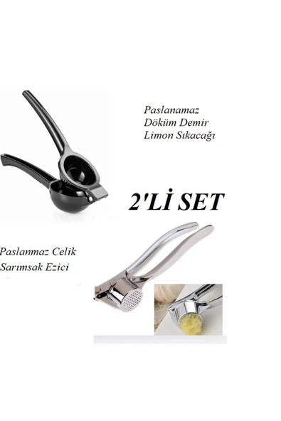 Online Kapında Döküm Limon Sıkacağı/ Çelik Sarımsak Ezeceği 2'li Set ürün görseli 1