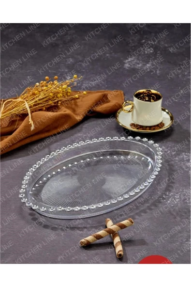 Online Kapında OVAL Boncuklu Mika Sunum Tepsisi, Kahve Sunum Tepsisi, Boncuk Tepsi 2 Adet - Resim 3