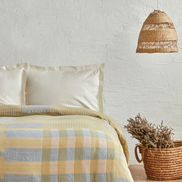 Karaca Home Striped %100 Pamuk Çift Kişilik Müslin Pike Mavi - Resim 2