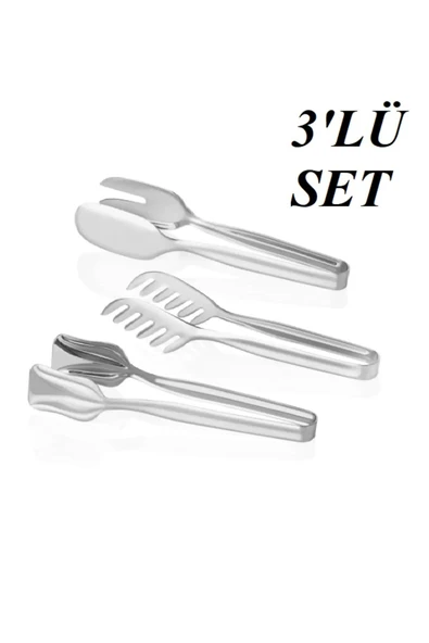 Online Kapında 3 ' lü Paslanmaz Çelik Servis Maşa Seti ürün görseli 1