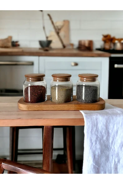 ÜÇER AHŞAP Ahşap Vakum Kapaklı Cam Kavanoz ( 3 Lü Set ) 250 ml ürün görseli 1