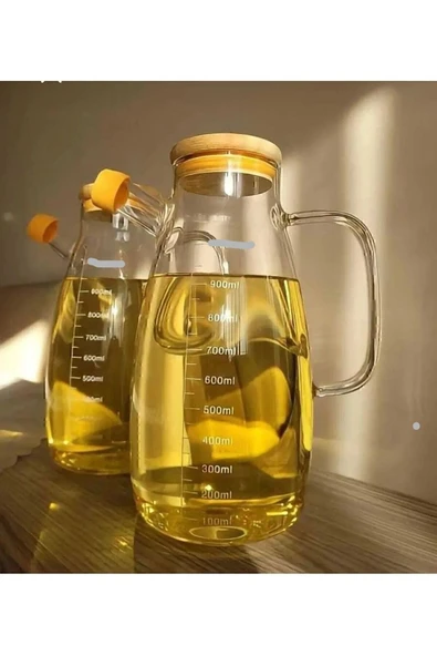 Online Kapında 2 adet Bambu Kapaklı 900 ml Borosilikat Cam Yağlık STANTSIZ