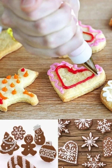 Online Kapında OnlineKapında Krema Sıkma Torbası Seti 10 Parça Pasta Krema Kek Süsleme Torbası Paslanmaz Çelik Uçlu - 4