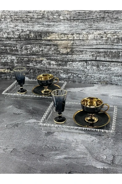 Online Kapında Boncuklu Dikdörtgen Mika Sunum Tepsisi – Kahve Sunum Tepsi 2'Li ürün görseli 1