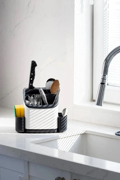 Online Kapında Lüks Tezgah Üstü Dik Süngerlikli Kaşıklık Bıçaklık Çok Amaçlı Mutfak Organizeri Düzenleyici Standı - Resim 3