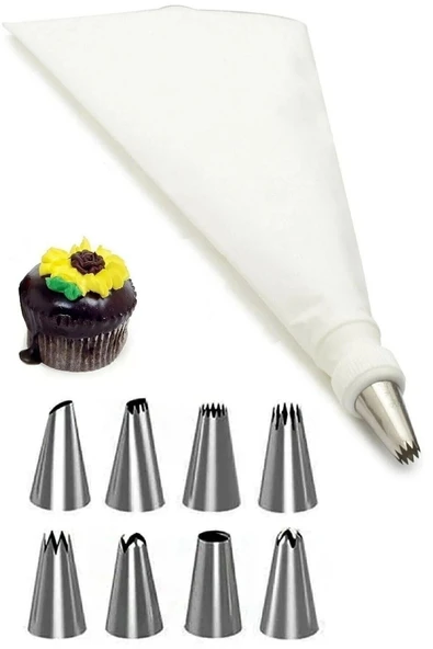 Online Kapında OnlineKapında Krema Sıkma Torbası Seti 10 Parça Pasta Krema Kek Süsleme Torbası Paslanmaz Çelik Uçlu
