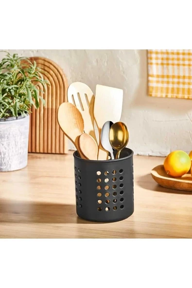 Online Kapında Siyah Silindir Kaşıklık Tezgah Üstü Servis Standı Dik Kaşıklık Düzenleyici ürün görseli 1