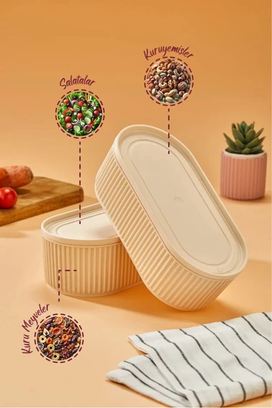 Online Kapında Elastik Bantlı İstiflenebilir Pratik Saklama Kabı Seti 2x Adet (1100 ml)